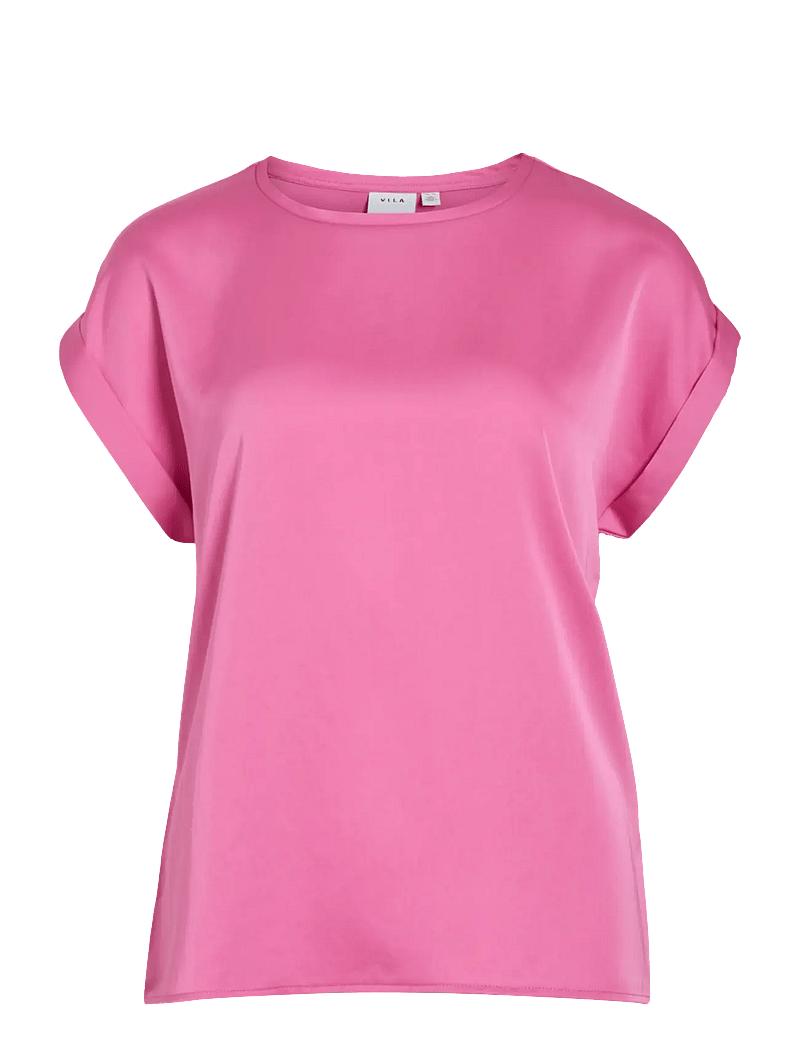 Vila - VIELLETTE S/S SATIN TOP - NOOS - kortærmede bluser - fiji flower - 1