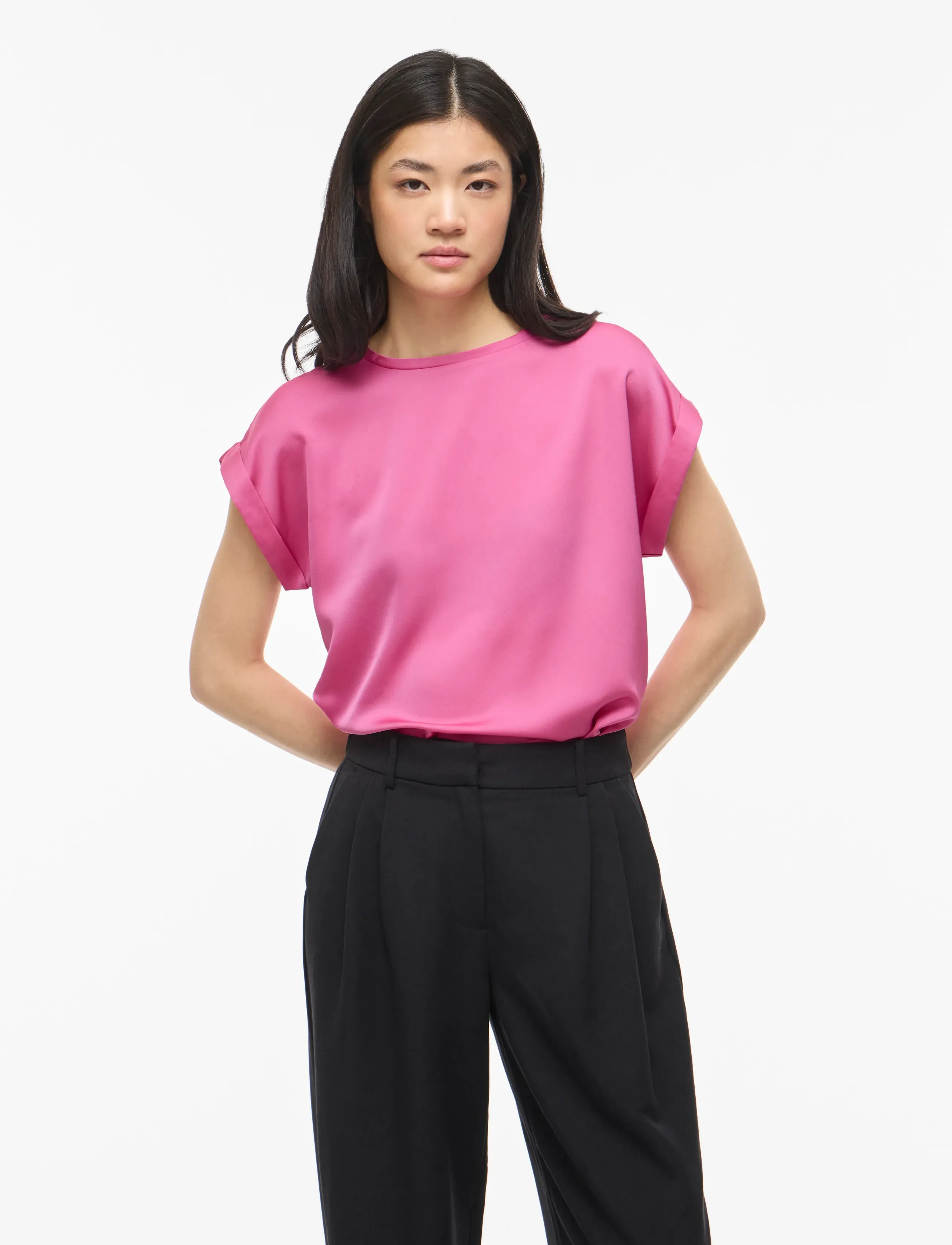 Vila Viellette S/S Satin Top Noos, Kvinder, Kortærmet Satin Top, Pink, Str: 36