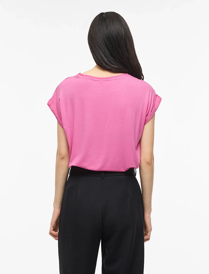 Vila - VIELLETTE S/S SATIN TOP - NOOS - kortærmede bluser - fiji flower - 3