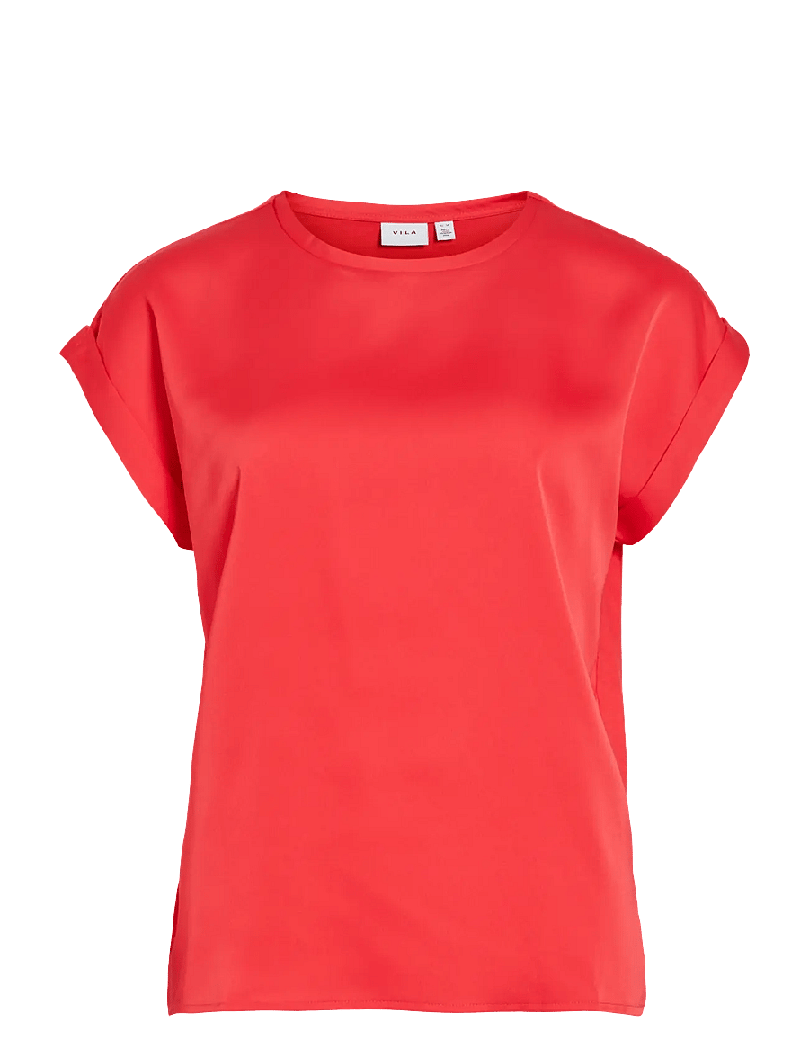 Vila - VIELLETTE S/S SATIN TOP - NOOS - kurzärmelige blusen - hibiscus - 1