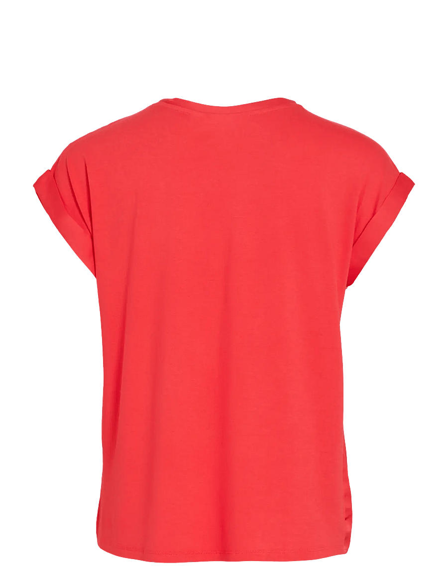 Vila - VIELLETTE S/S SATIN TOP - NOOS - kurzärmelige blusen - hibiscus - 2