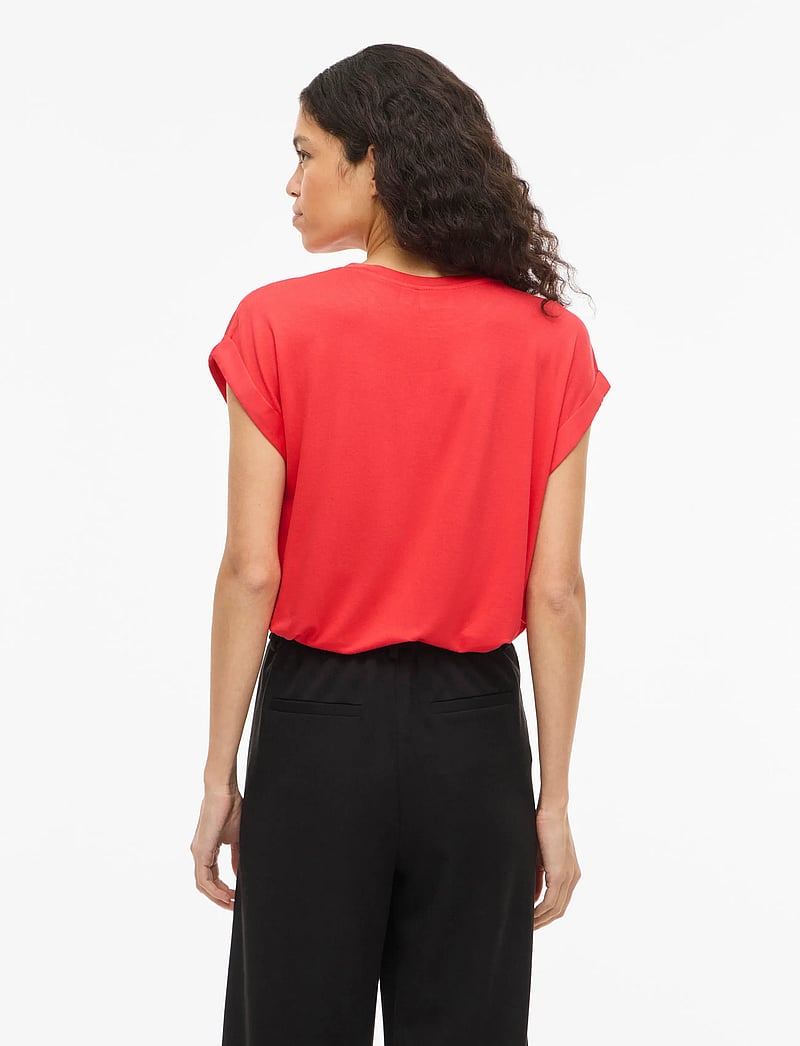 Vila - VIELLETTE S/S SATIN TOP - NOOS - lyhythihaiset puserot - hibiscus - 3