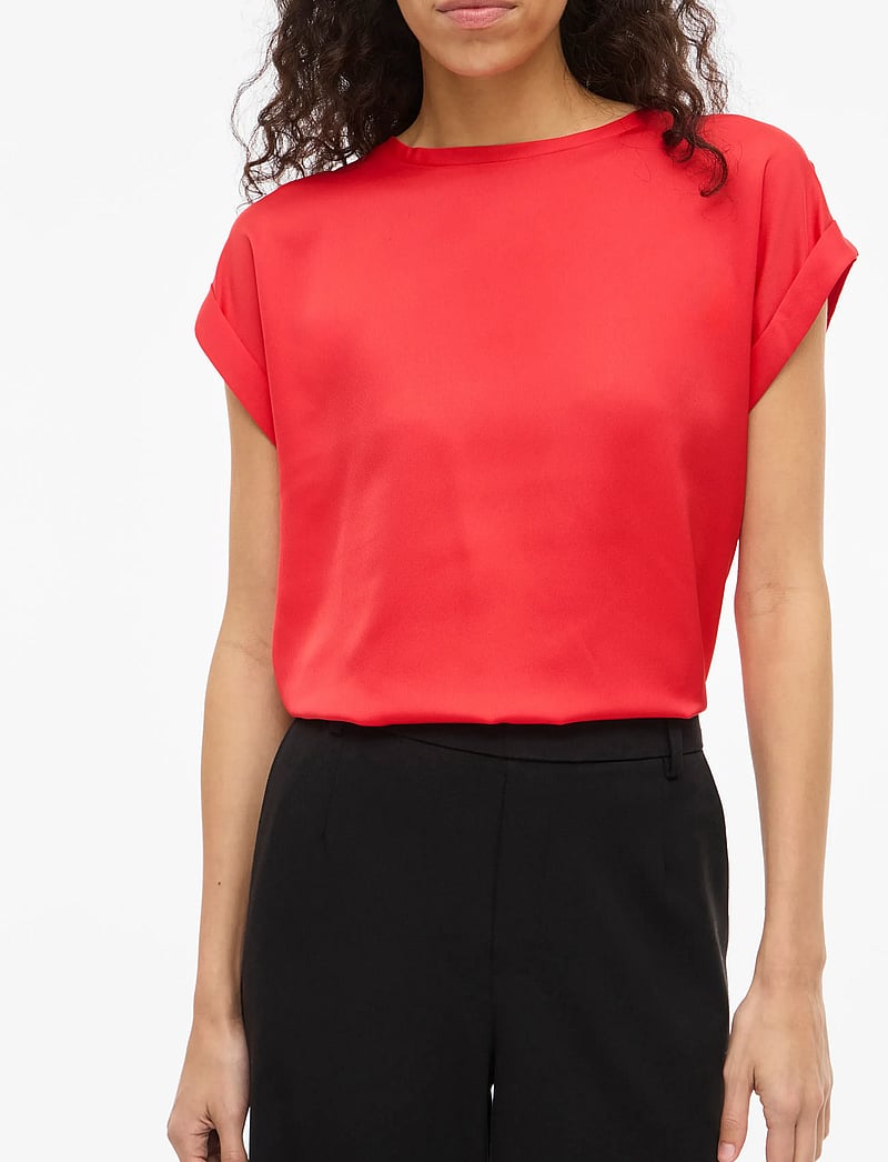 Vila - VIELLETTE S/S SATIN TOP - NOOS - lyhythihaiset puserot - hibiscus - 4