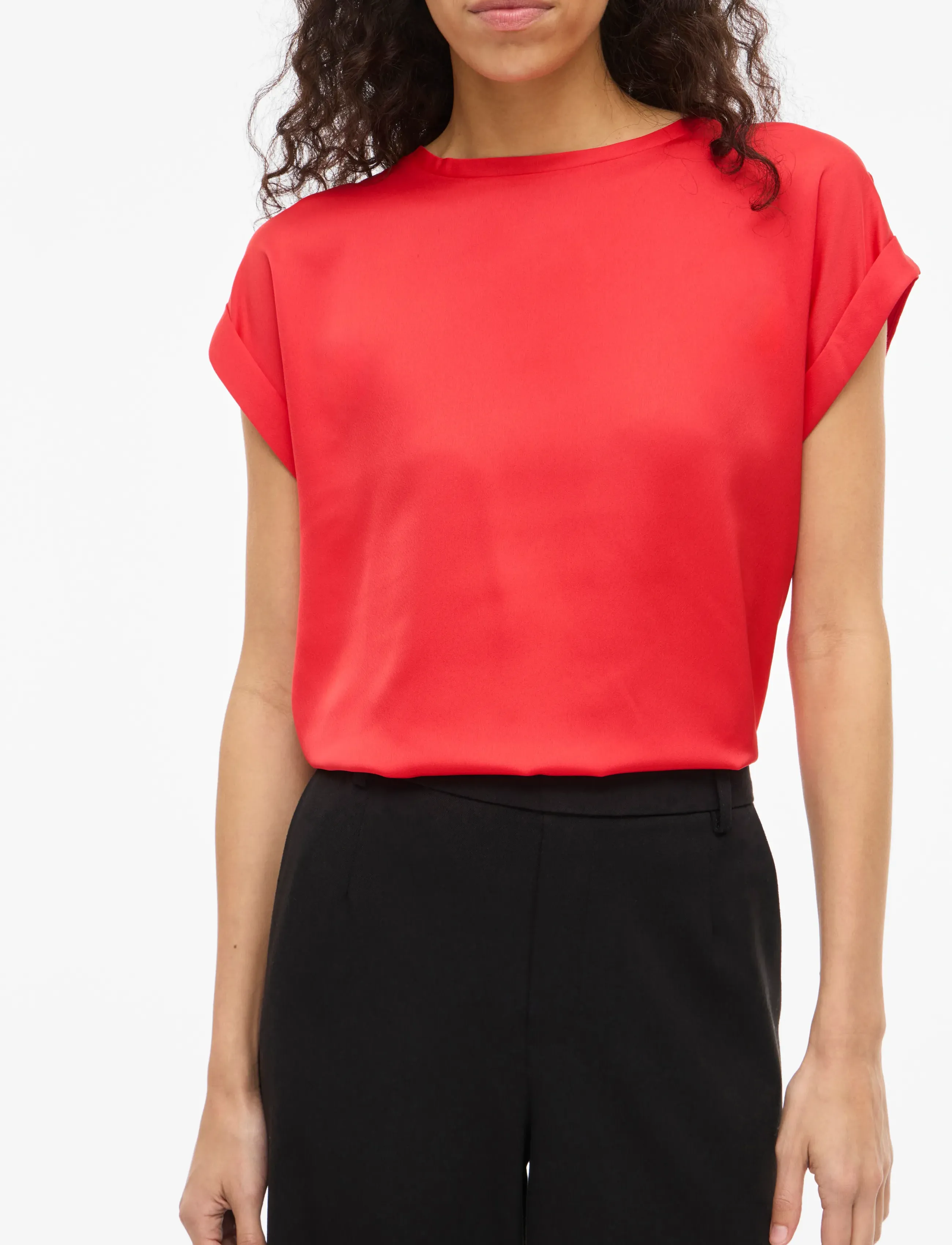 Vila - VIELLETTE S/S SATIN TOP - NOOS - stutterma blússur - hibiscus - 4
