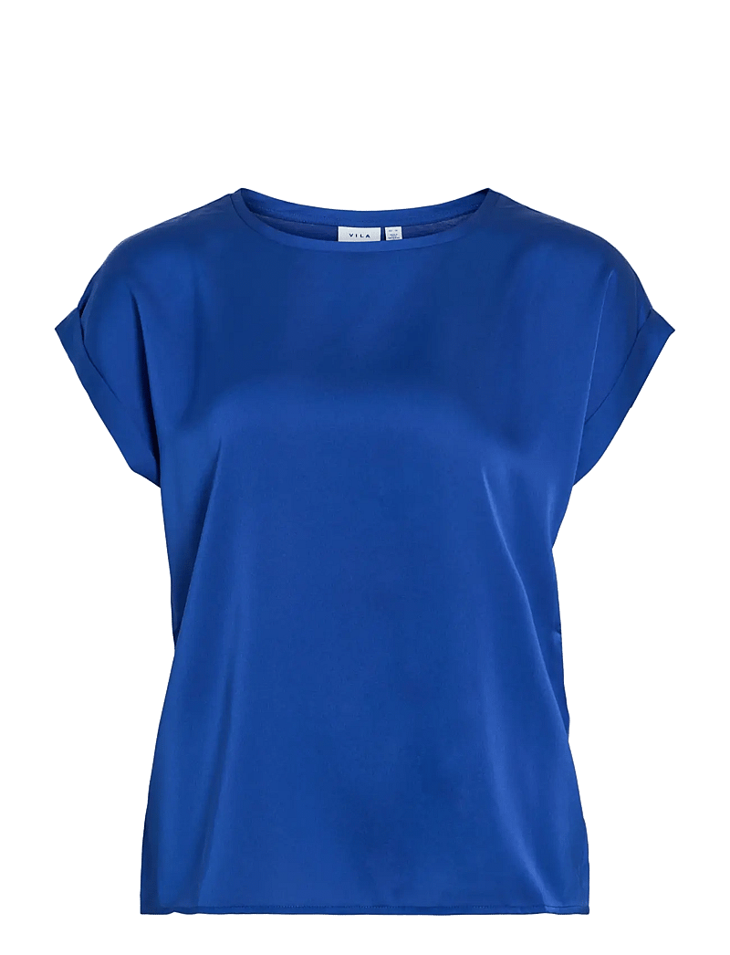 Vila - VIELLETTE S/S SATIN TOP - NOOS - kortærmede bluser - mazarine blue - 1
