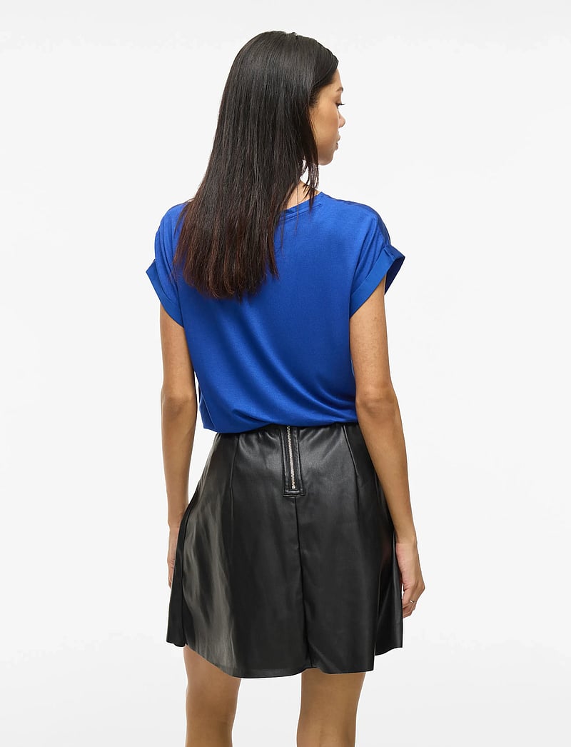 Vila - VIELLETTE S/S SATIN TOP - NOOS - kortærmede bluser - mazarine blue - 3