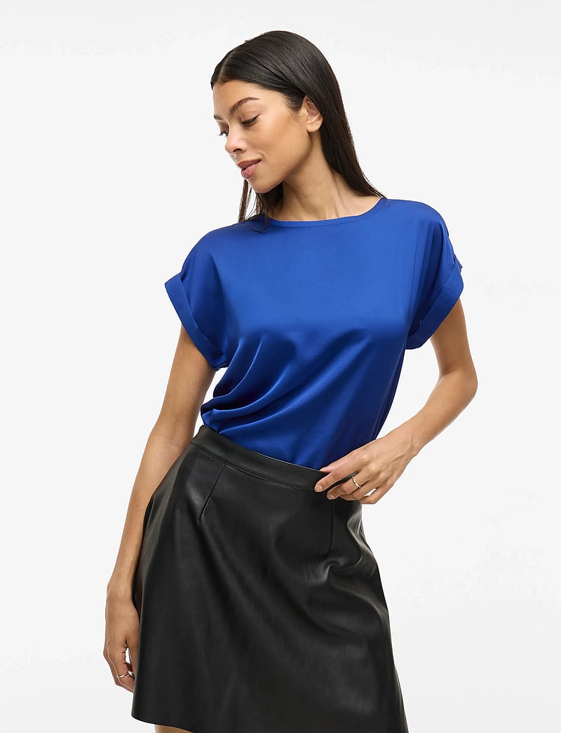Vila - VIELLETTE S/S SATIN TOP - NOOS - kortærmede bluser - mazarine blue - 4