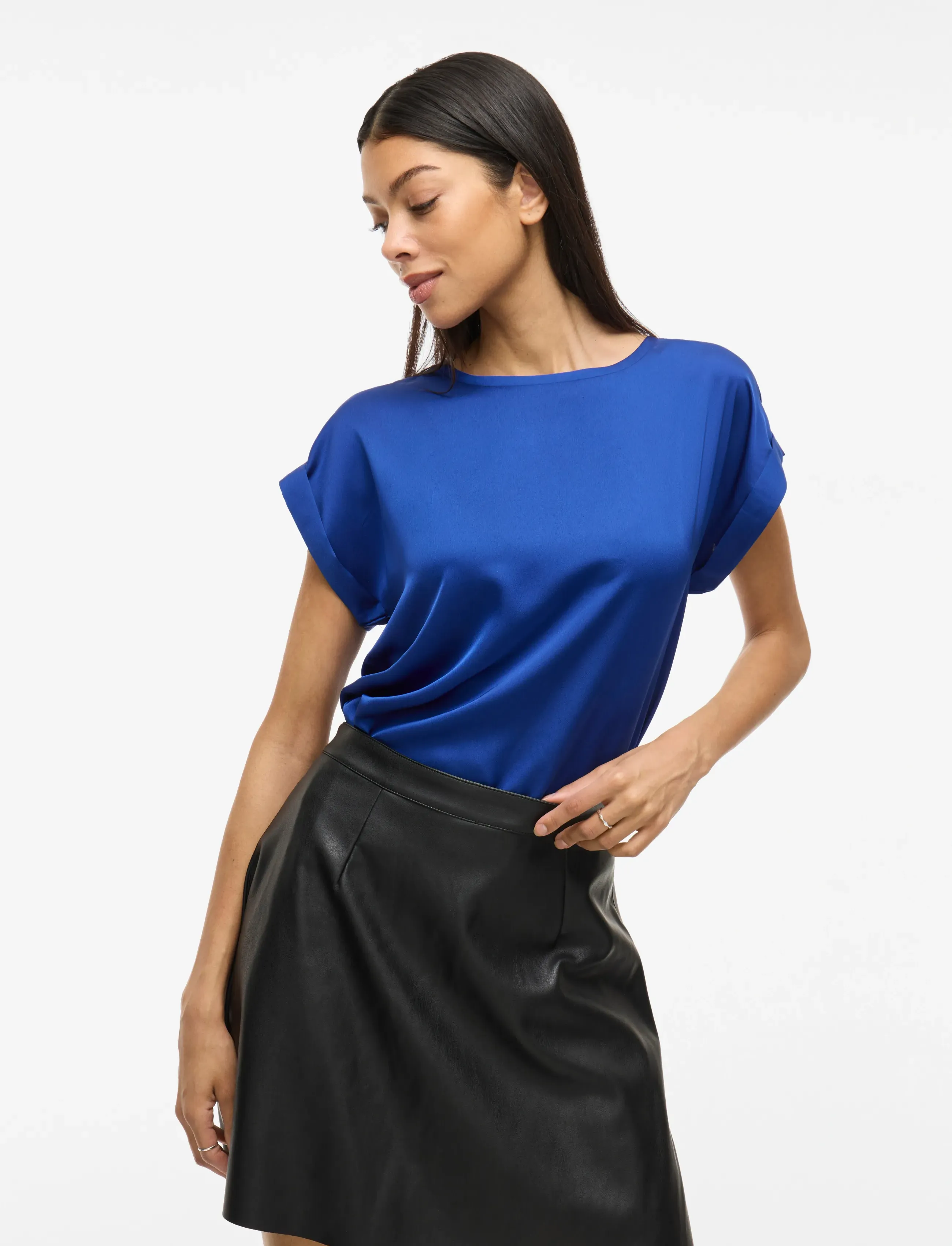 Vila - VIELLETTE S/S SATIN TOP - NOOS - blouses à manches courtes - mazarine blue - 4