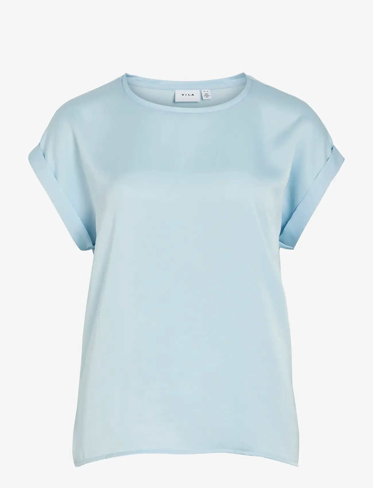 Vila - VIELLETTE S/S SATIN TOP - NOOS - kortærmede bluser - nantucket breeze - 1