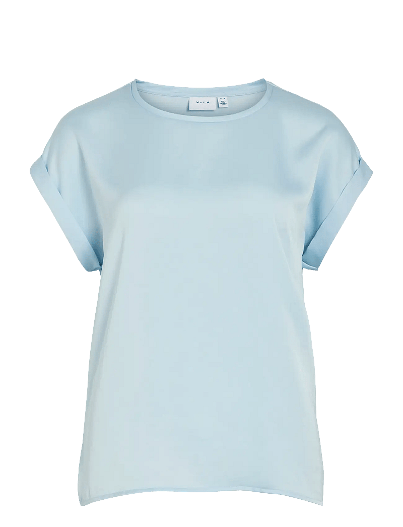 Vila - VIELLETTE S/S SATIN TOP - NOOS - kortærmede bluser - nantucket breeze - 1