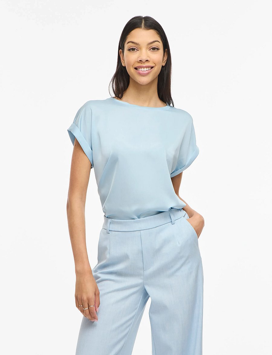 Vila - VIELLETTE S/S SATIN TOP - NOOS - blouses à manches courtes - nantucket breeze - 0