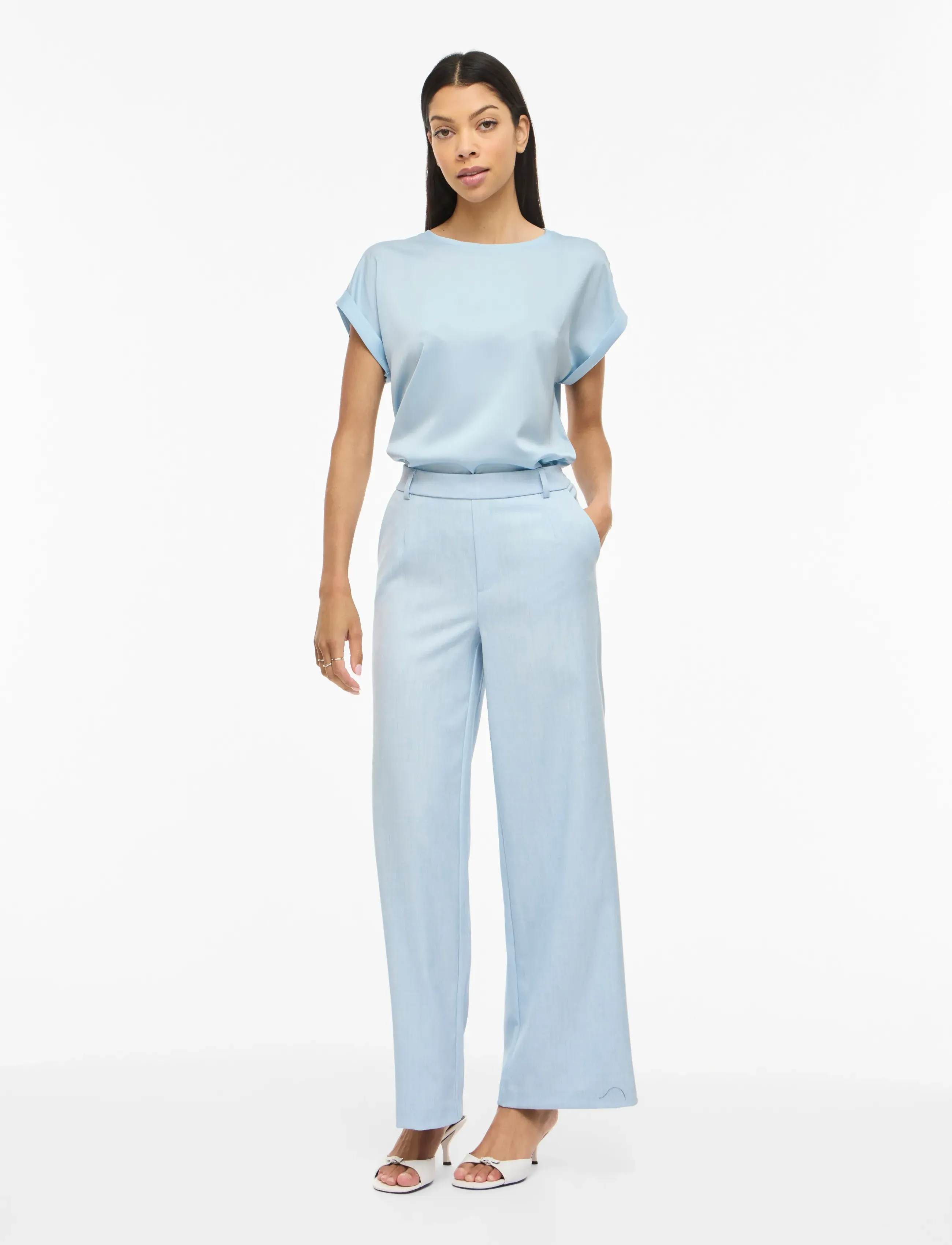 Vila - VIELLETTE S/S SATIN TOP - NOOS - lühikeste varrukatega pluusid - nantucket breeze - 4