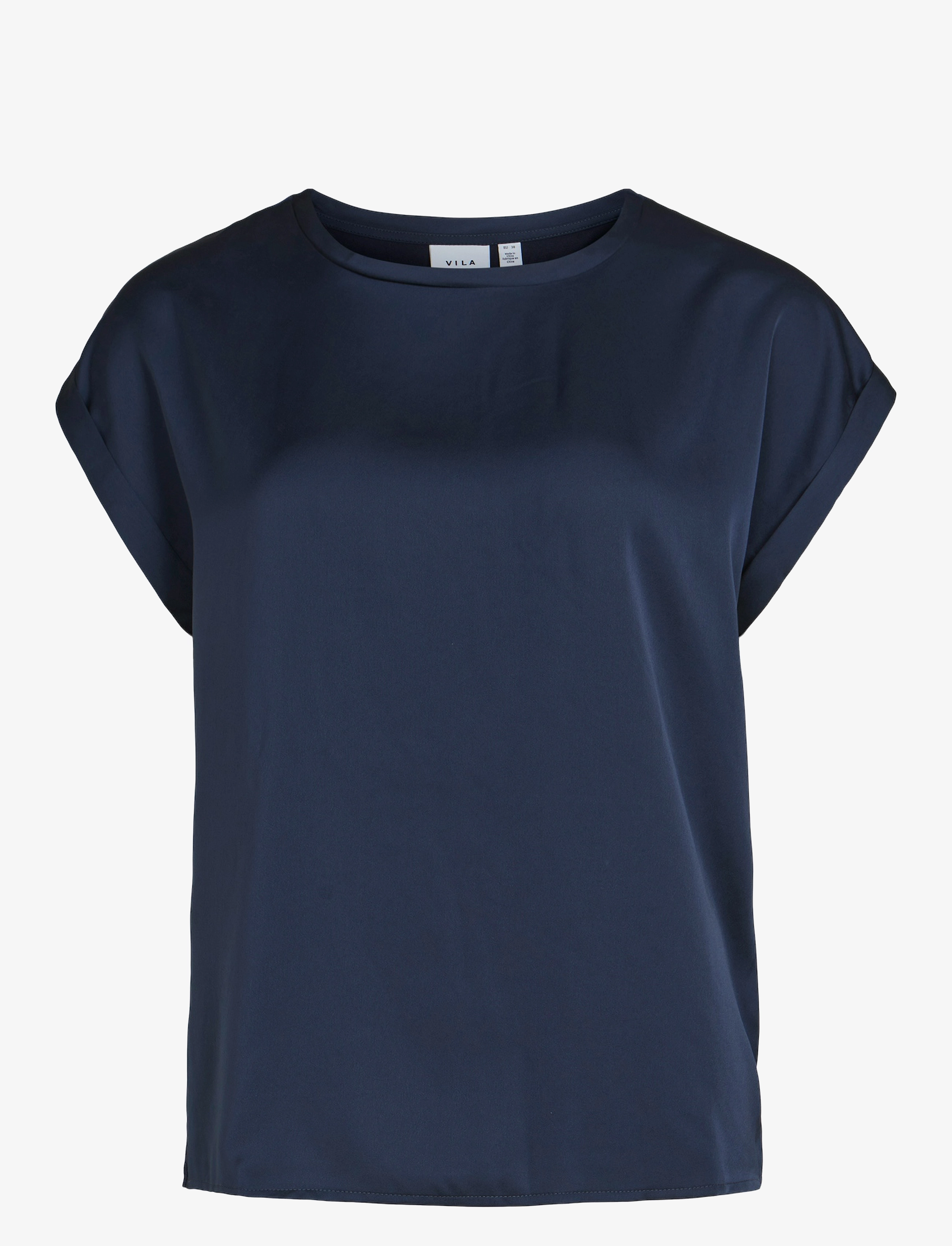 VILA Viellette S/S Satin Oberteil - Noos Navy - 42 - Damen