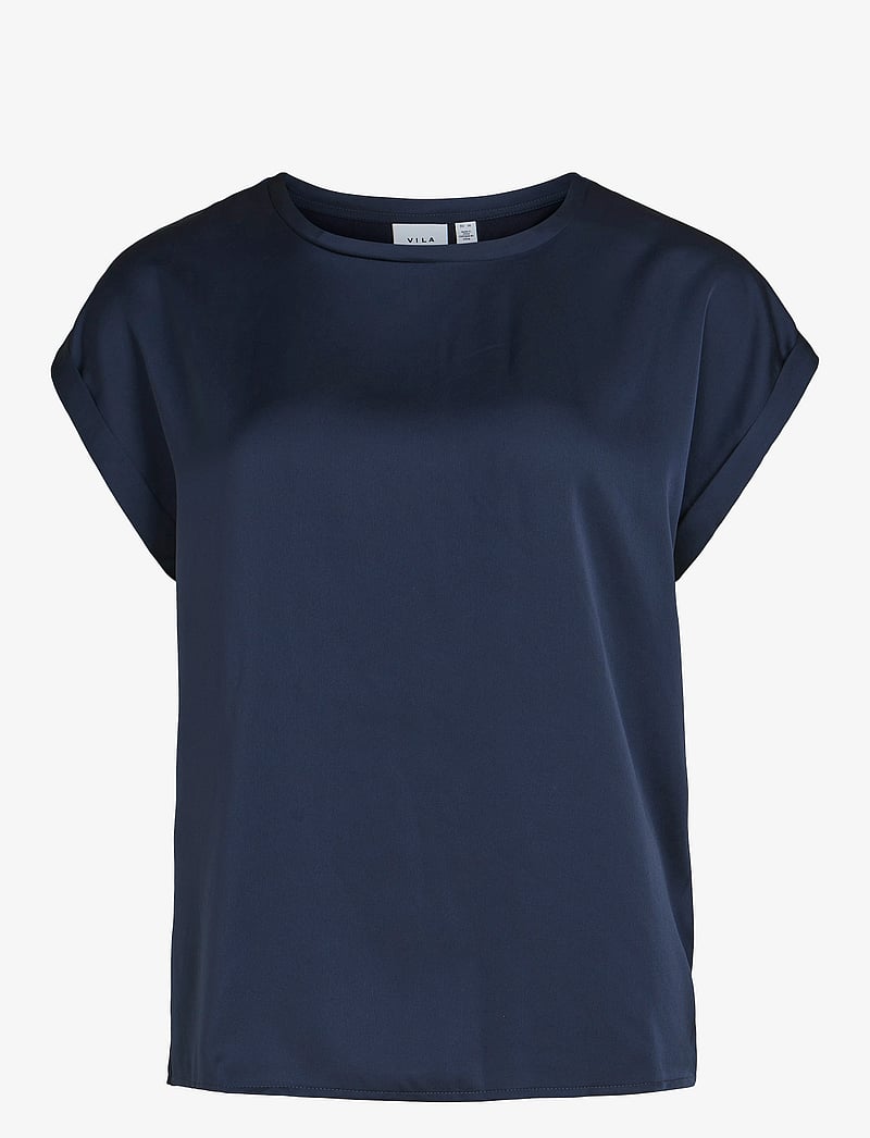 Vila - VIELLETTE S/S SATIN TOP - NOOS - kortærmede bluser - navy blazer - 1