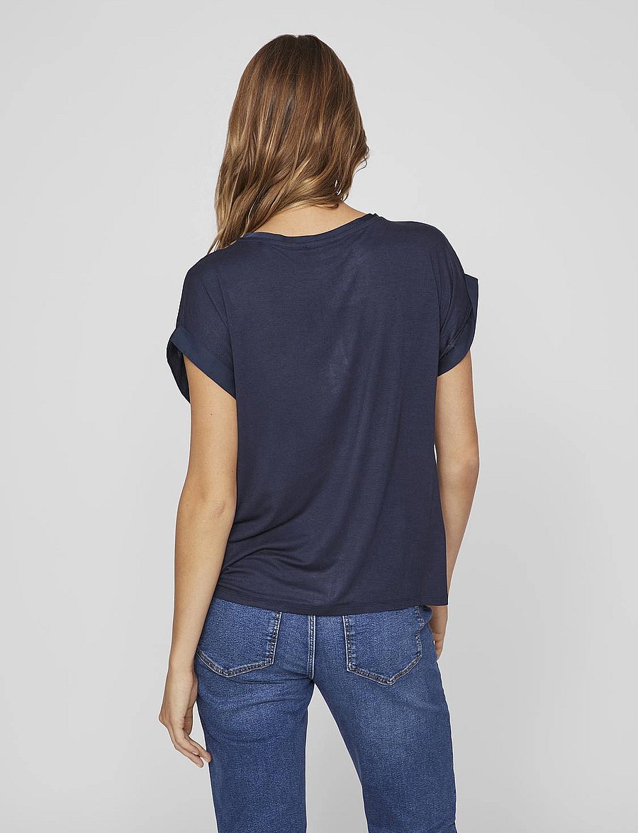 Vila - VIELLETTE S/S SATIN TOP - NOOS - kortärmade blusar - navy blazer - 3
