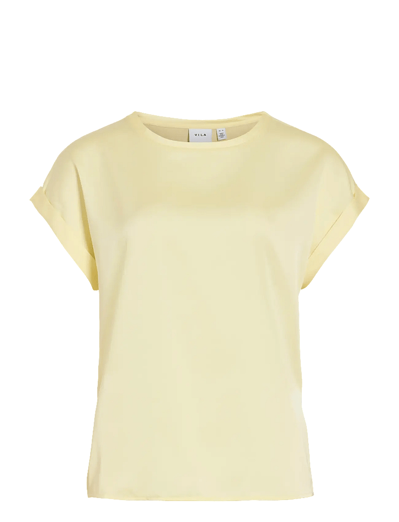 Vila - VIELLETTE S/S SATIN TOP - NOOS - kortærmede bluser - pastel yellow - 1
