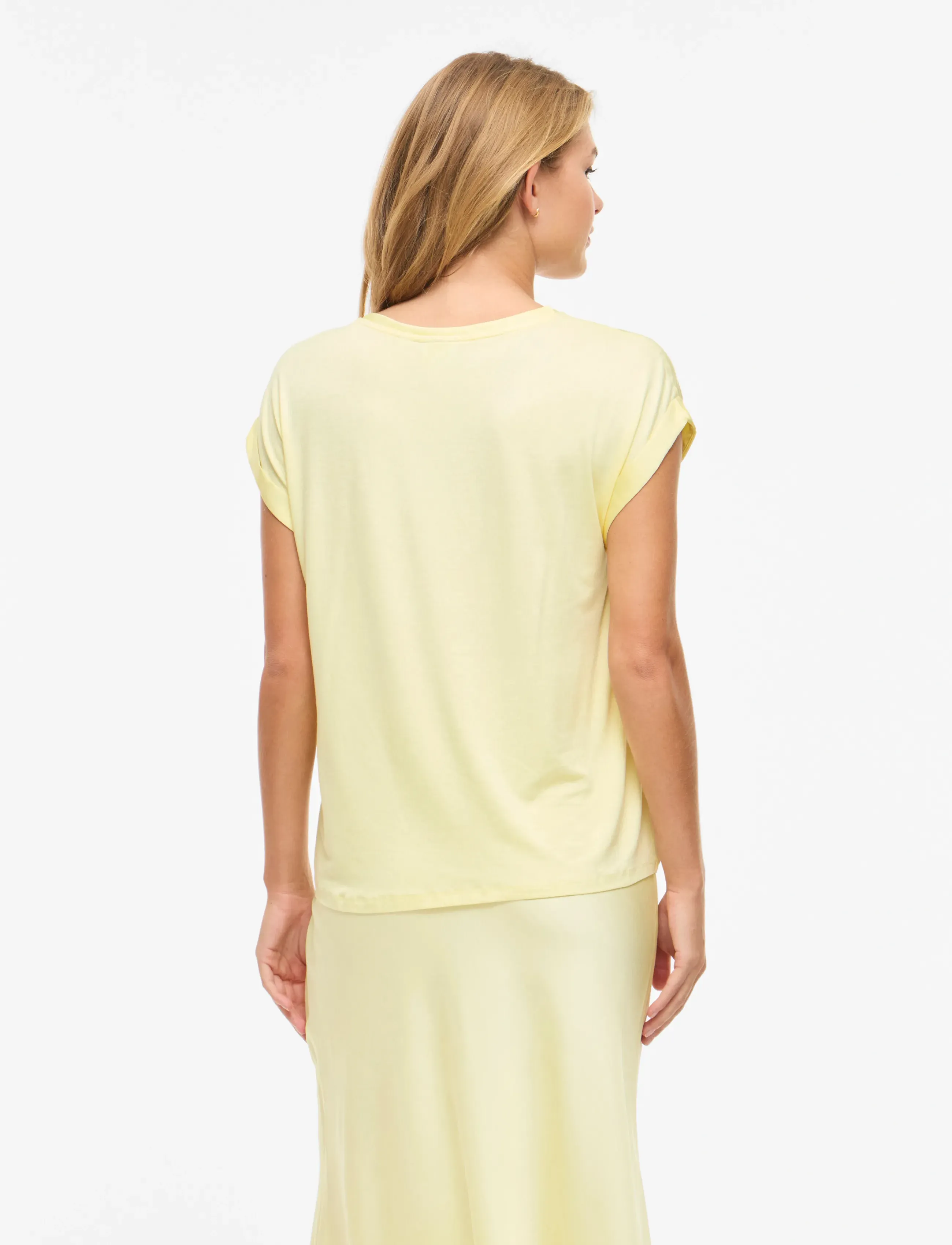 Vila - VIELLETTE S/S SATIN TOP - NOOS - lühikeste varrukatega pluusid - pastel yellow - 3