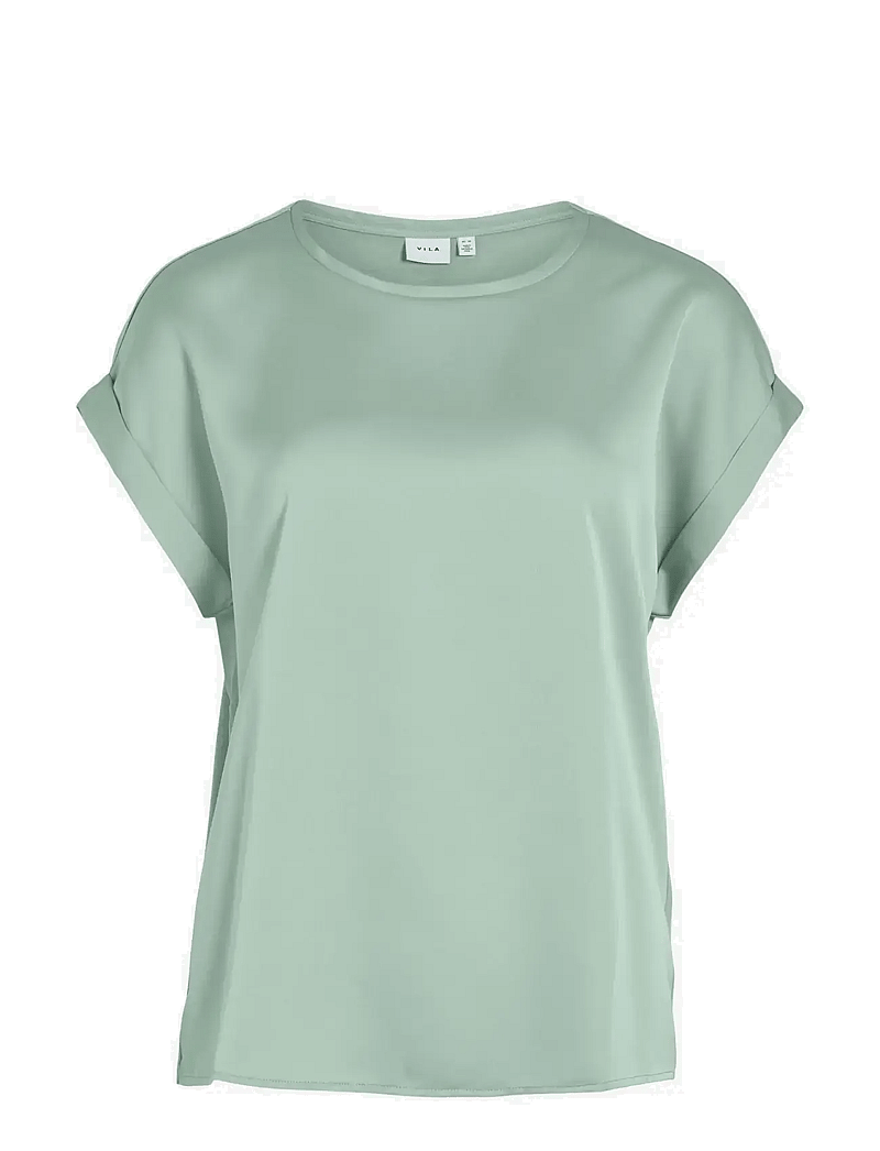 Vila - VIELLETTE S/S SATIN TOP - NOOS - kurzämlige blusen - silt green - 1