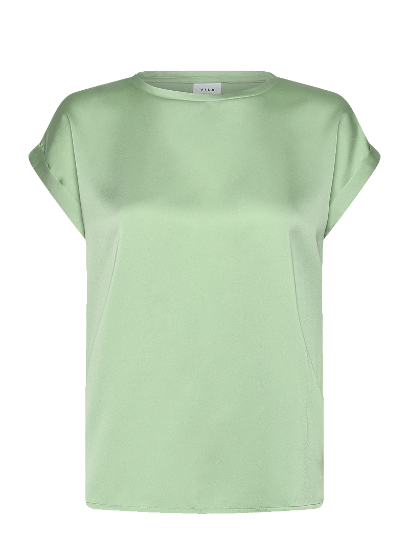 Vila - VIELLETTE S/S SATIN TOP - NOOS - kurzämlige blusen - smoke green - 0