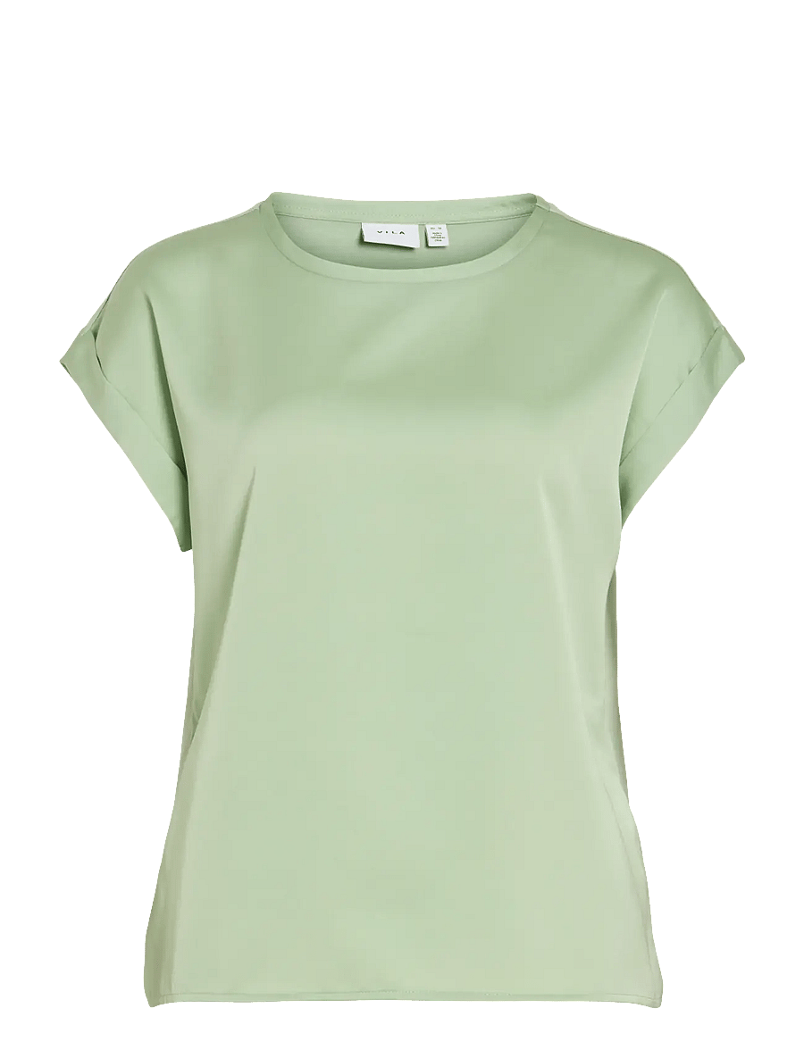 Vila - VIELLETTE S/S SATIN TOP - NOOS - kurzärmelige blusen - smoke green - 1