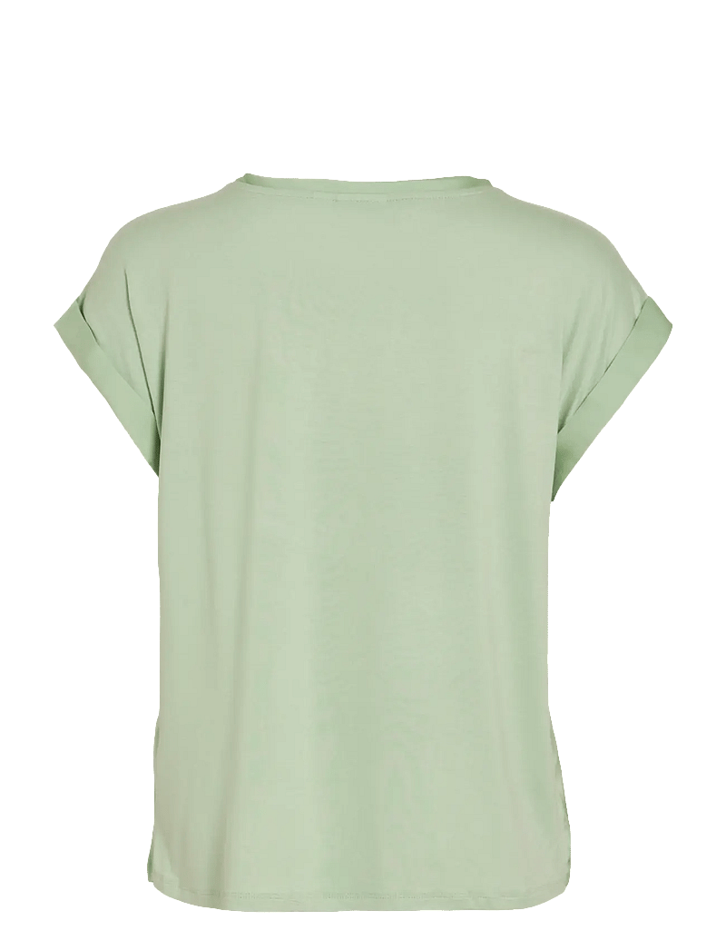 Vila - VIELLETTE S/S SATIN TOP - NOOS - kortærmede bluser - smoke green - 2