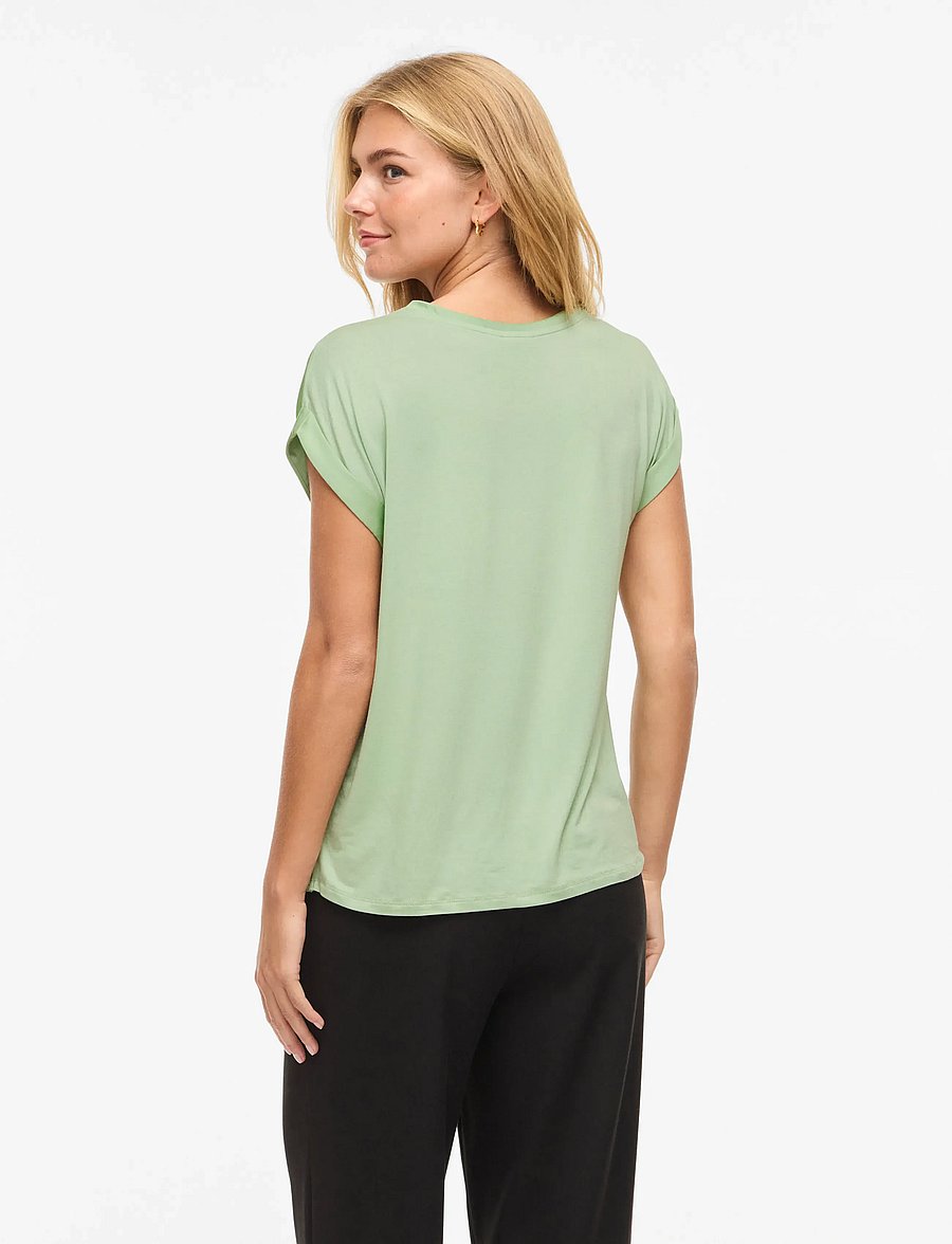 Vila - VIELLETTE S/S SATIN TOP - NOOS - kurzärmelige blusen - smoke green - 3