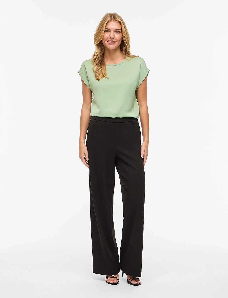 Vila - VIELLETTE S/S SATIN TOP - NOOS - kurzärmelige blusen - smoke green - 4
