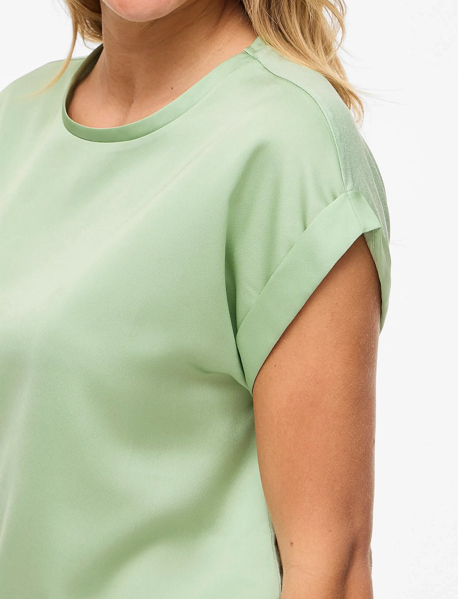 Vila - VIELLETTE S/S SATIN TOP - NOOS - kurzärmelige blusen - smoke green - 5