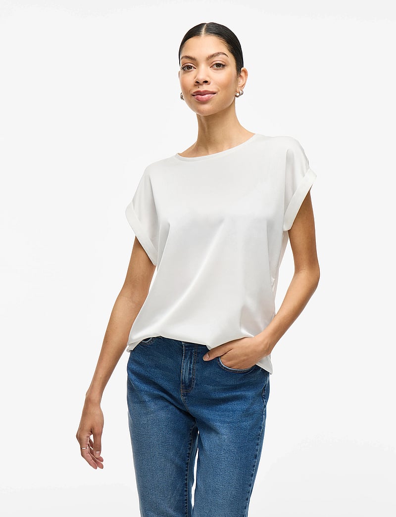 Vila - VIELLETTE S/S SATIN TOP - NOOS - kortärmade blusar - snow white - 4
