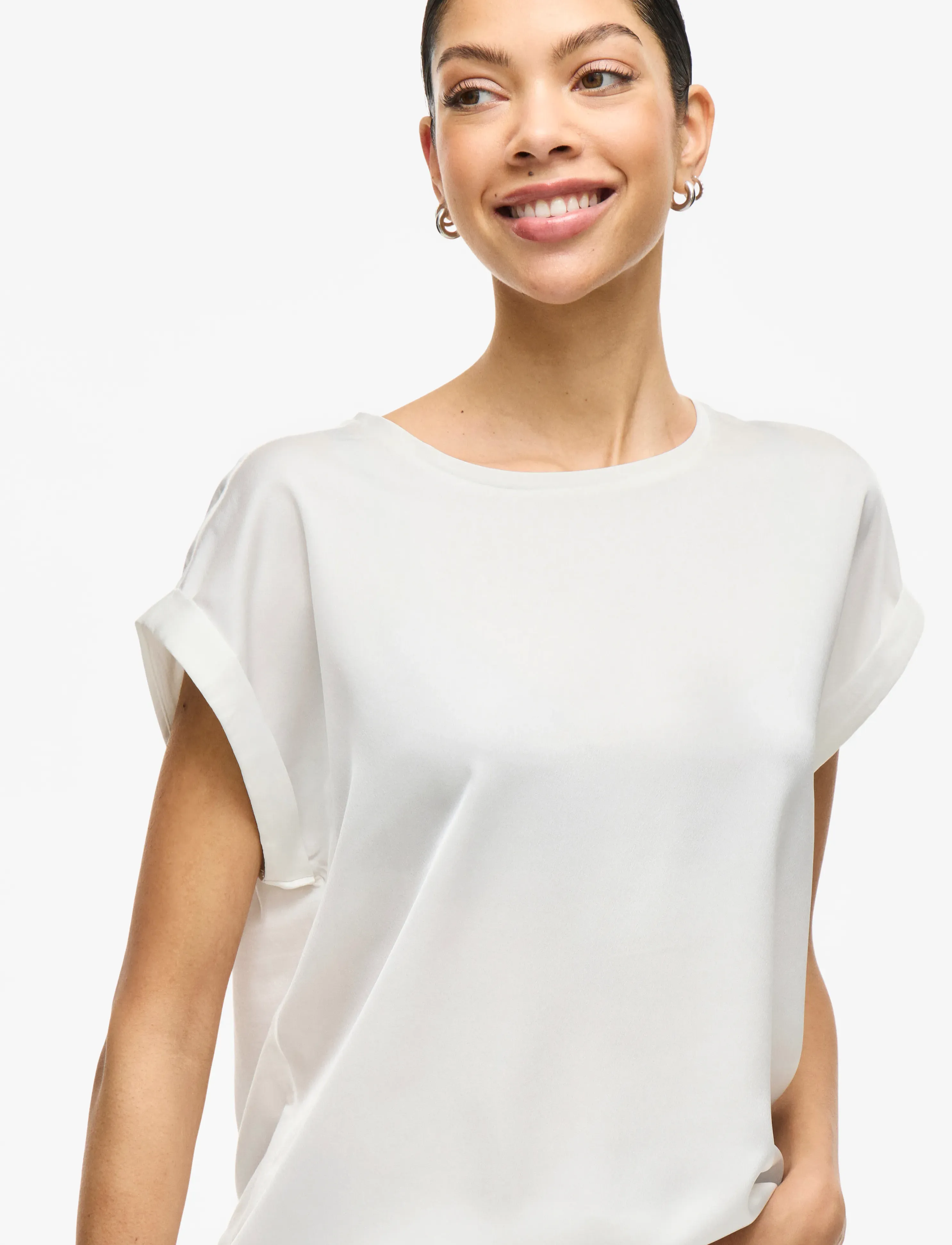 Vila - VIELLETTE S/S SATIN TOP - NOOS - kurzämlige blusen - snow white - 5