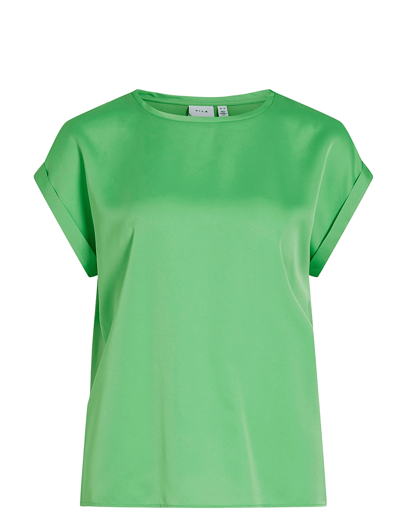 Vila - VIELLETTE S/S SATIN TOP - NOOS - kurzämlige blusen - summer green - 0