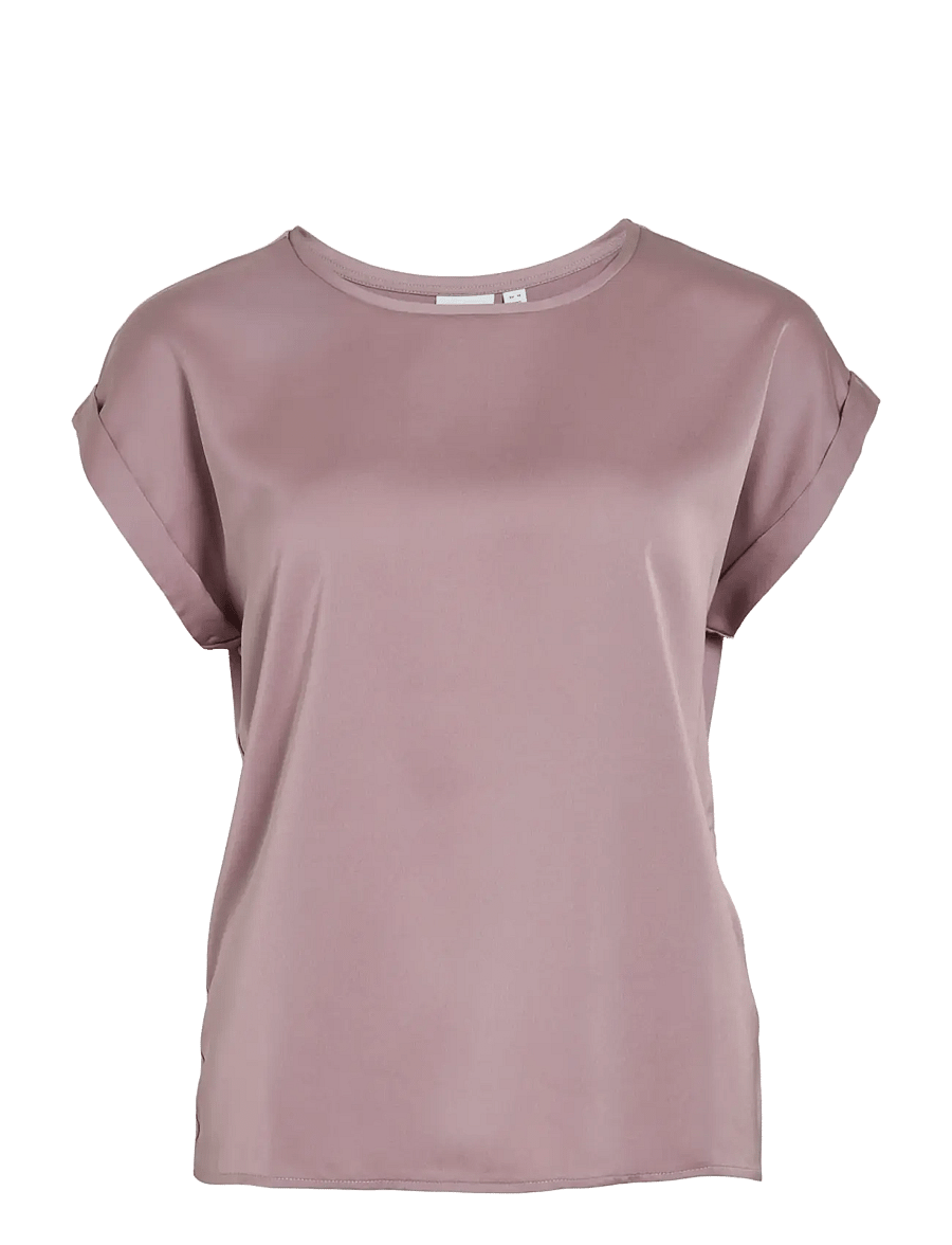 Vila - VIELLETTE S/S SATIN TOP - NOOS - kortærmede bluser - toadstool - 1