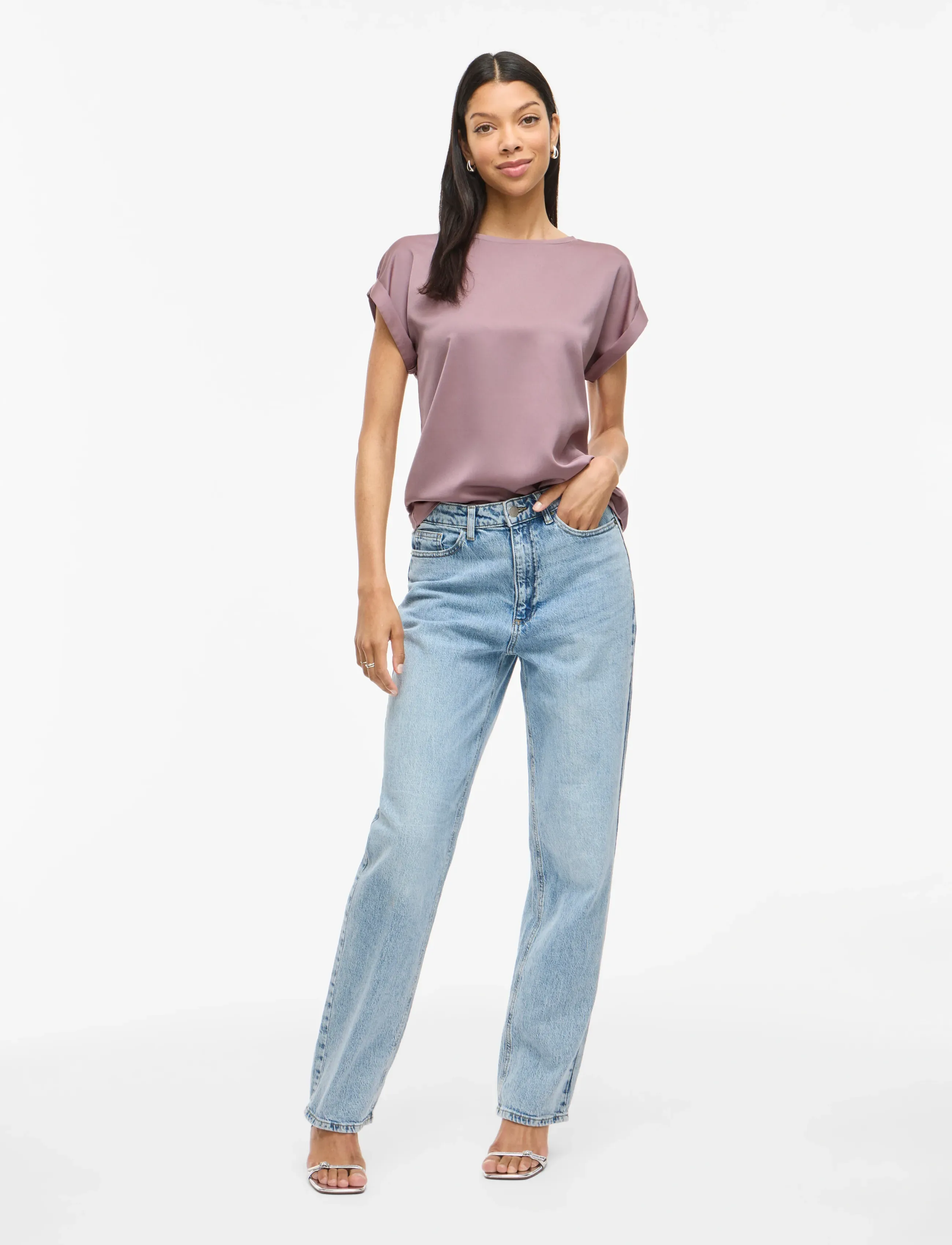 Vila - VIELLETTE S/S SATIN TOP - NOOS - kortærmede bluser - toadstool - 4