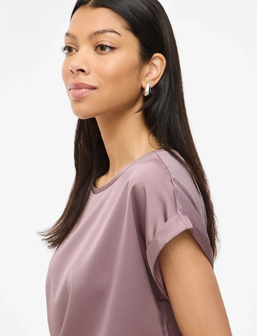 Vila - VIELLETTE S/S SATIN TOP - NOOS - kortærmede bluser - toadstool - 5