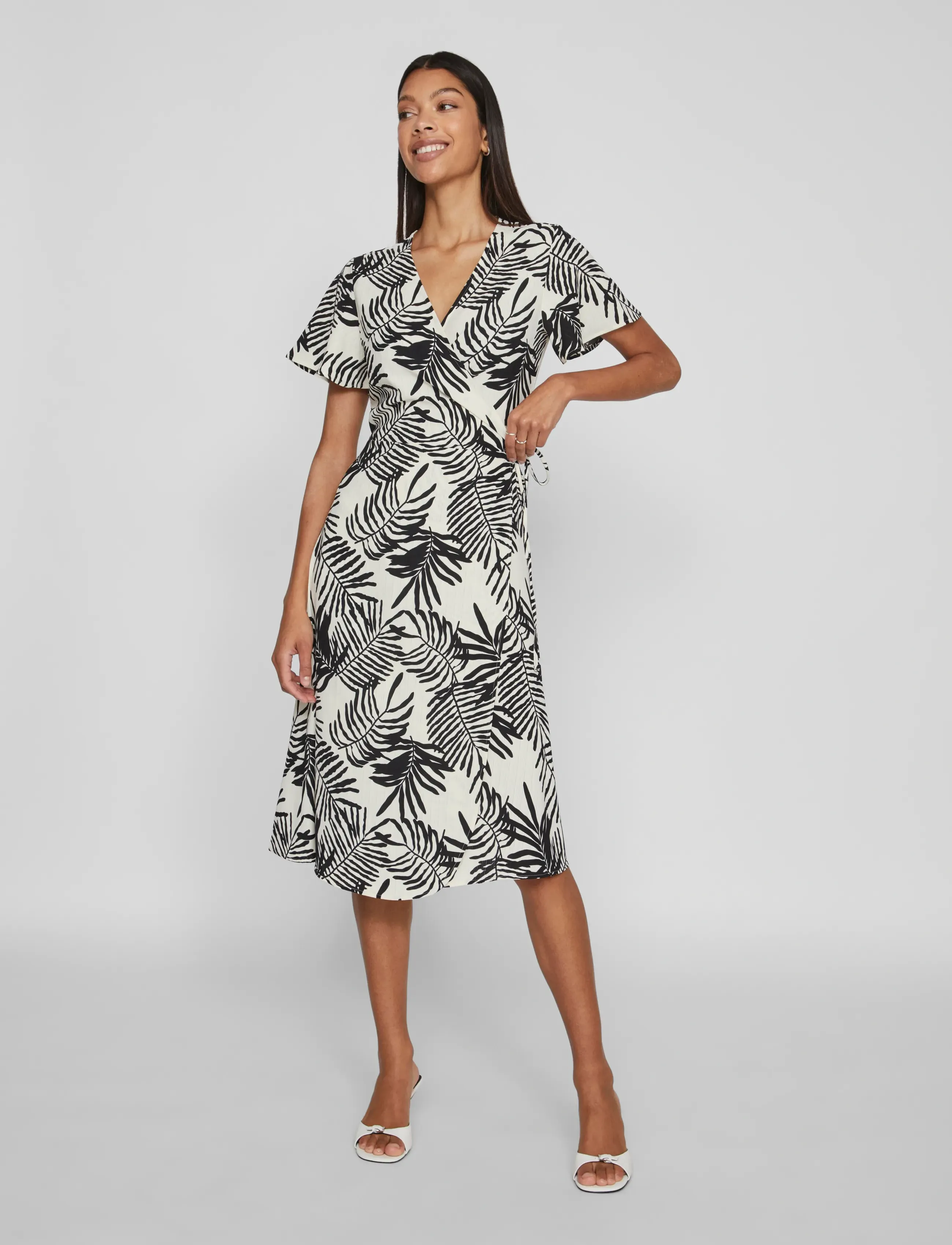 Vila VILOVIE S/S WRAP MIDI DRESS - NOOS - Kleidid - BIRCH / white