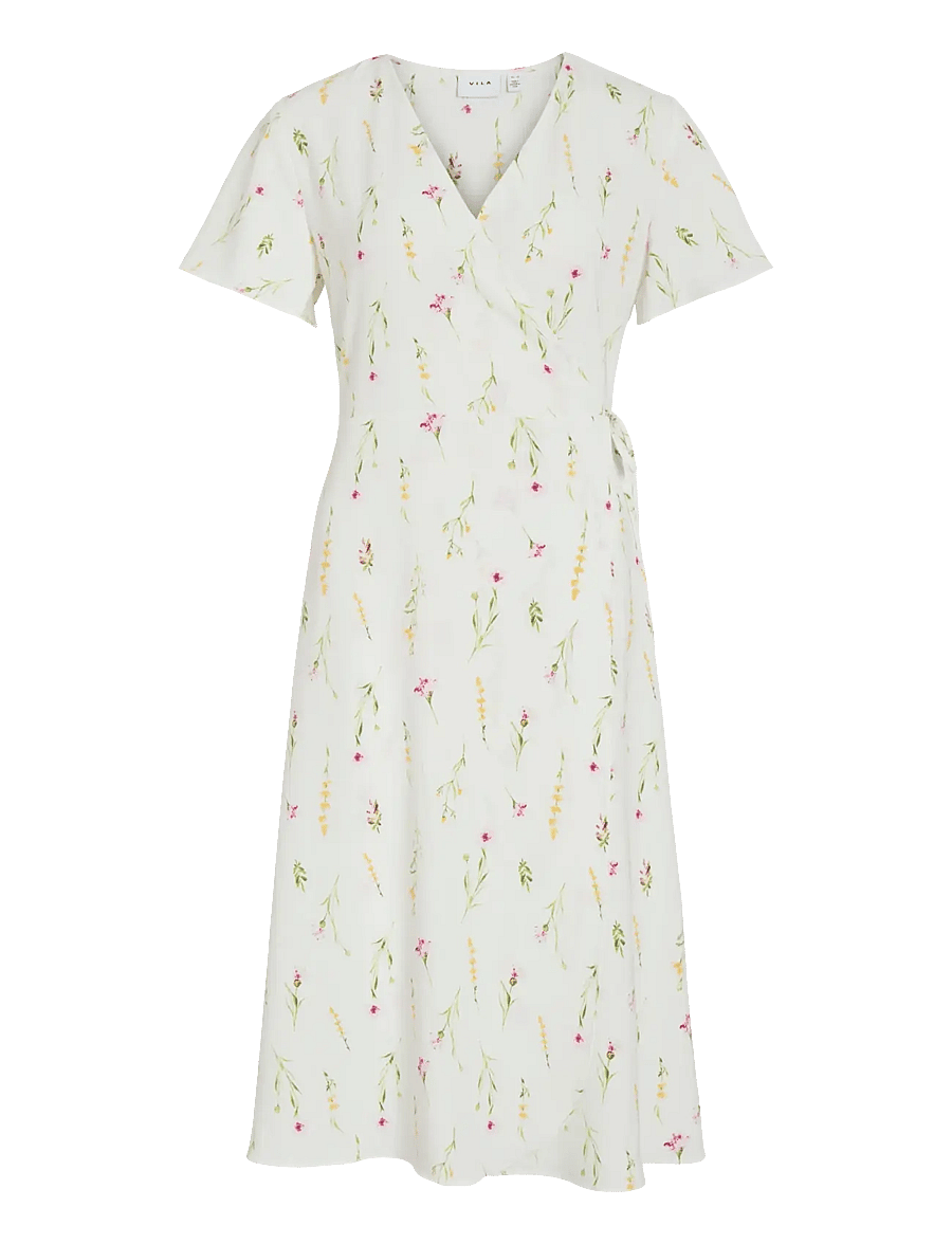 Vila - VILOVIE S/S WRAP MIDI DRESS - NOOS - konfirmation - snow white - 1