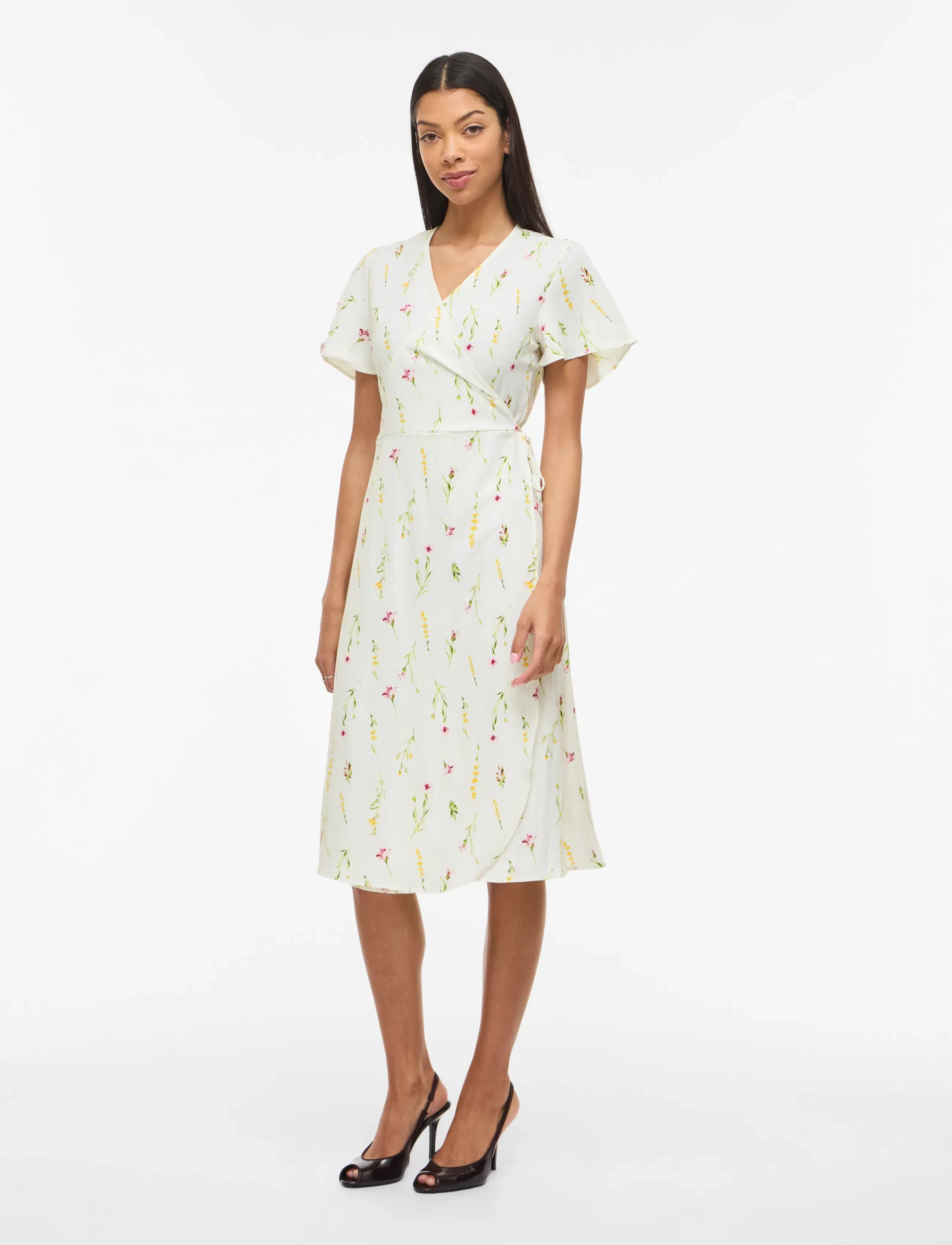 Vila Vilovie S/S Wrap Midi Dress - Noos, 34, White, Kjoler > Knælange Og Midi, Dame