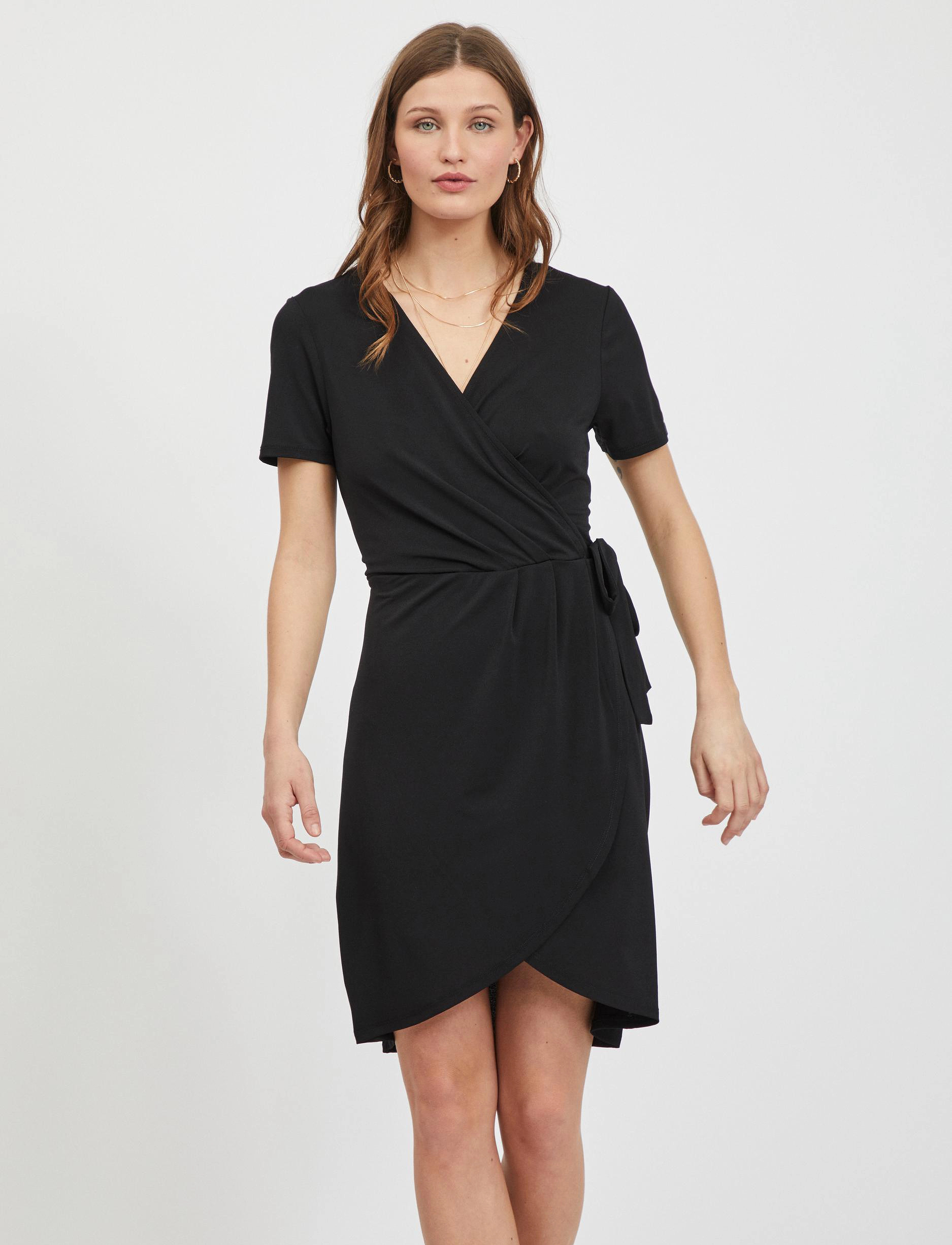 Vila VINAYELI S/S  KNEE WRAP DRESS/SU - NOOS - Kleidid - BLACK / black