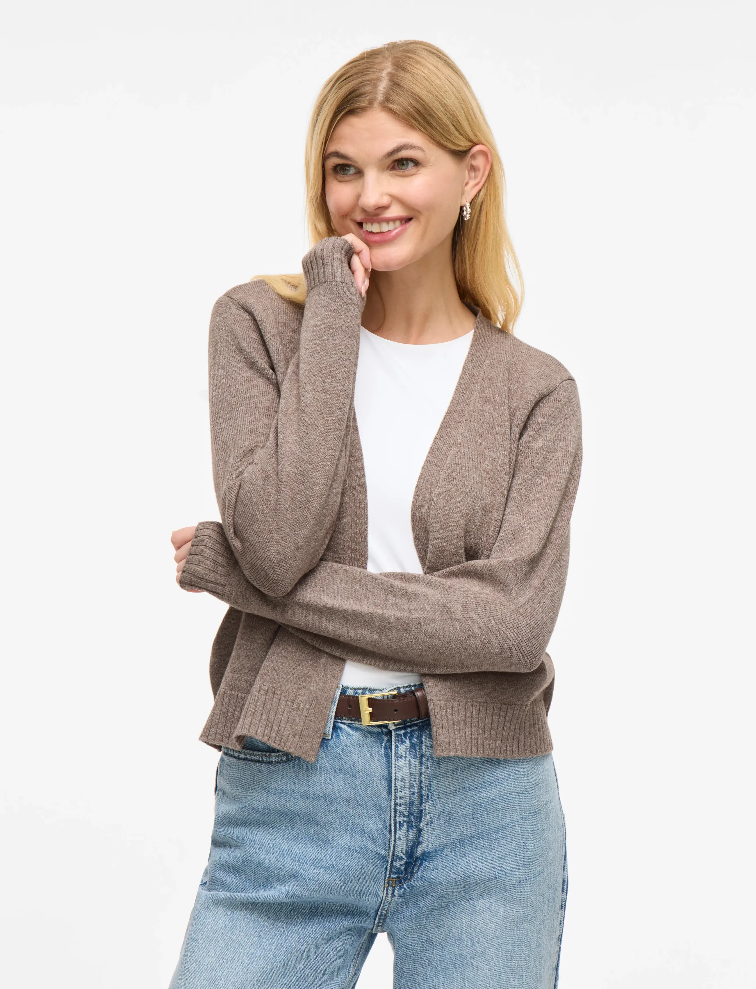 Vila Viril Short L/S Knit Cardigan-Noos, Kvinder, Strikket Cardigan, Beige, Str: XXL