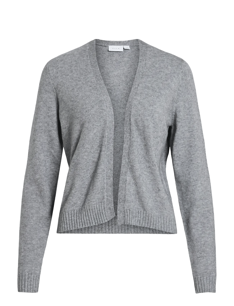 Vila - VIRIL SHORT L/S KNIT CARDIGAN-NOOS - strickjacken - medium grey melange - 1