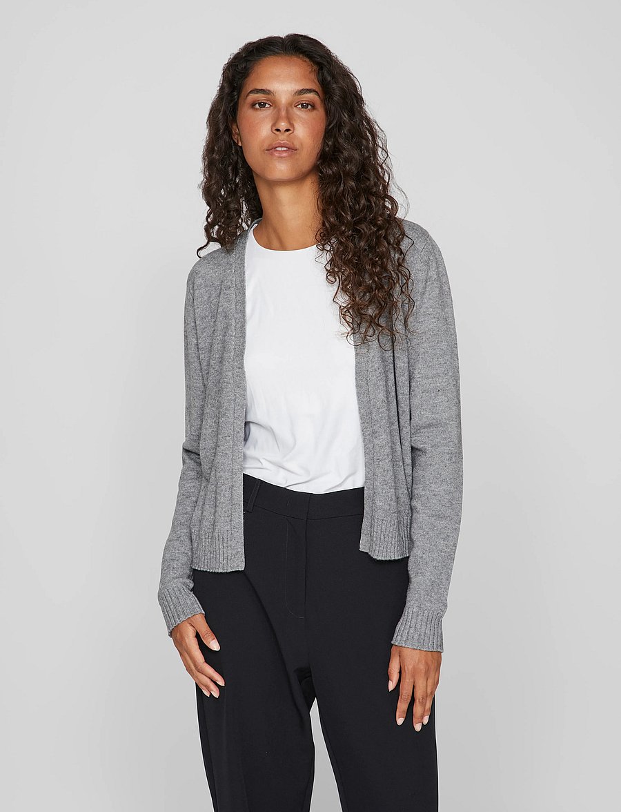 Vila - VIRIL SHORT L/S KNIT CARDIGAN-NOOS - strickjacken - medium grey melange - 0