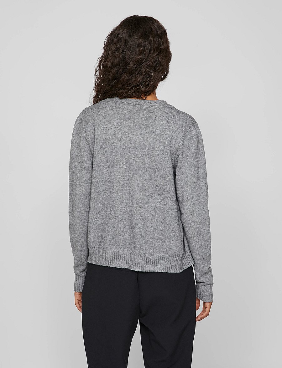 Vila - VIRIL SHORT L/S KNIT CARDIGAN-NOOS - strickjacken - medium grey melange - 3