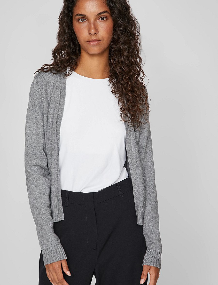 Vila - VIRIL SHORT L/S KNIT CARDIGAN-NOOS - strickjacken - medium grey melange - 4