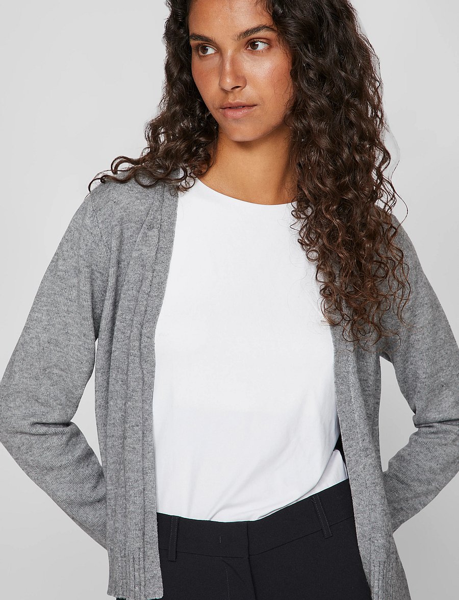 Vila - VIRIL SHORT L/S KNIT CARDIGAN-NOOS - strickjacken - medium grey melange - 5
