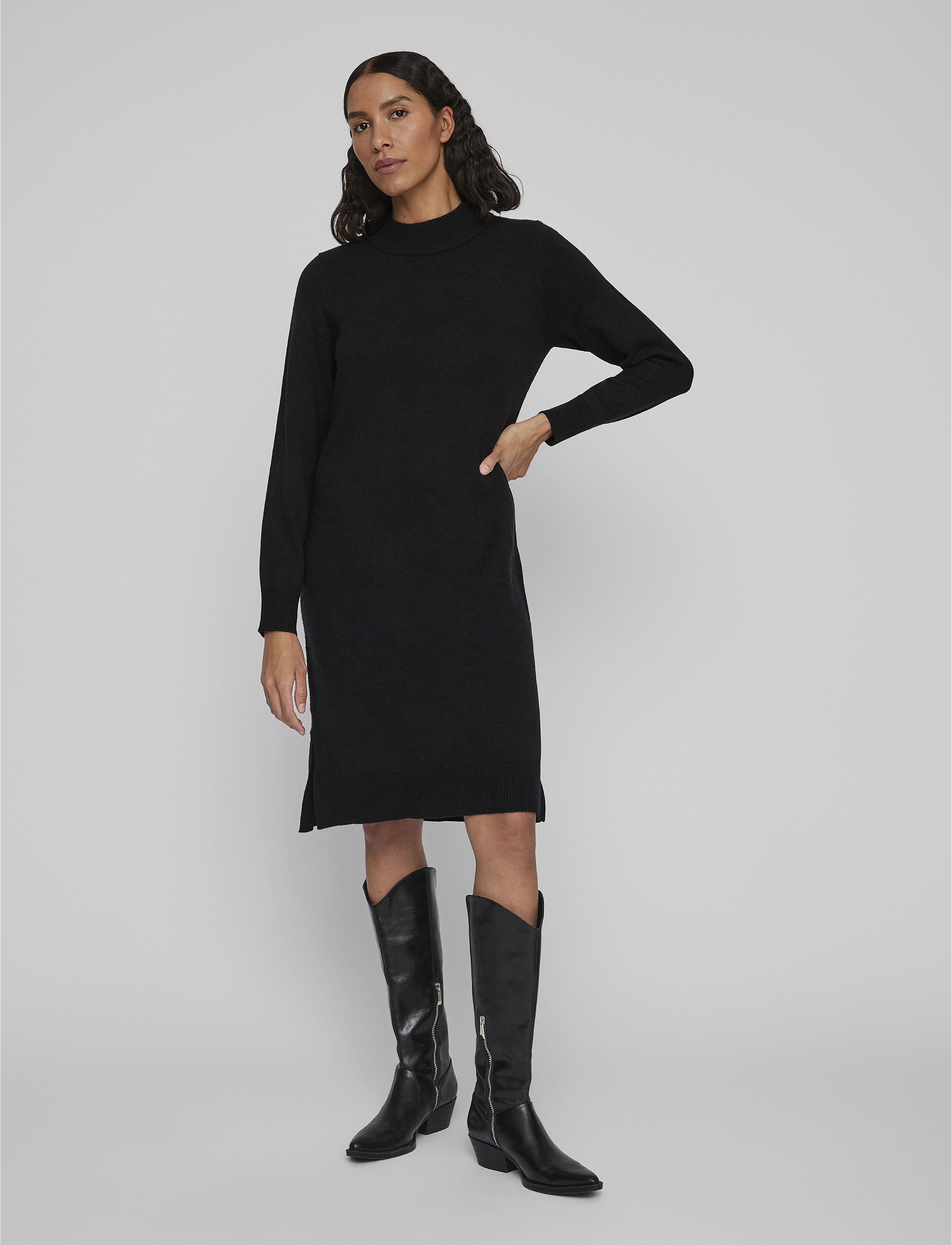 Vila VIRIL CREW NECK L/S MIDI DRESS - NOOS - Midimekot - BLACK / black