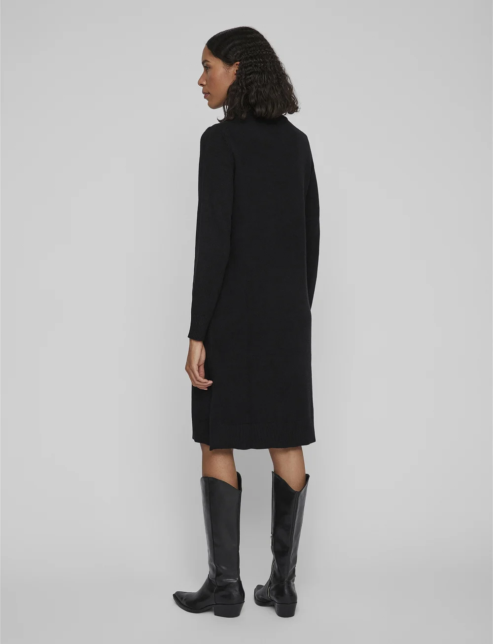 Vila - VIRIL CREW NECK L/S MIDI DRESS - NOOS - strikkjoler - black - 3