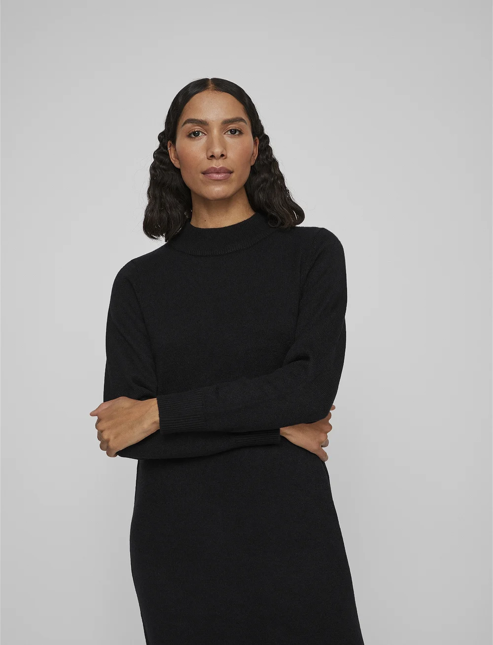 Vila - VIRIL CREW NECK L/S MIDI DRESS - NOOS - strikkjoler - black - 4