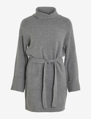 Vila - VIROLFIE L/S TIE BELT KNIT DRESS - NOOS - knitted dresses - medium grey melange - 1