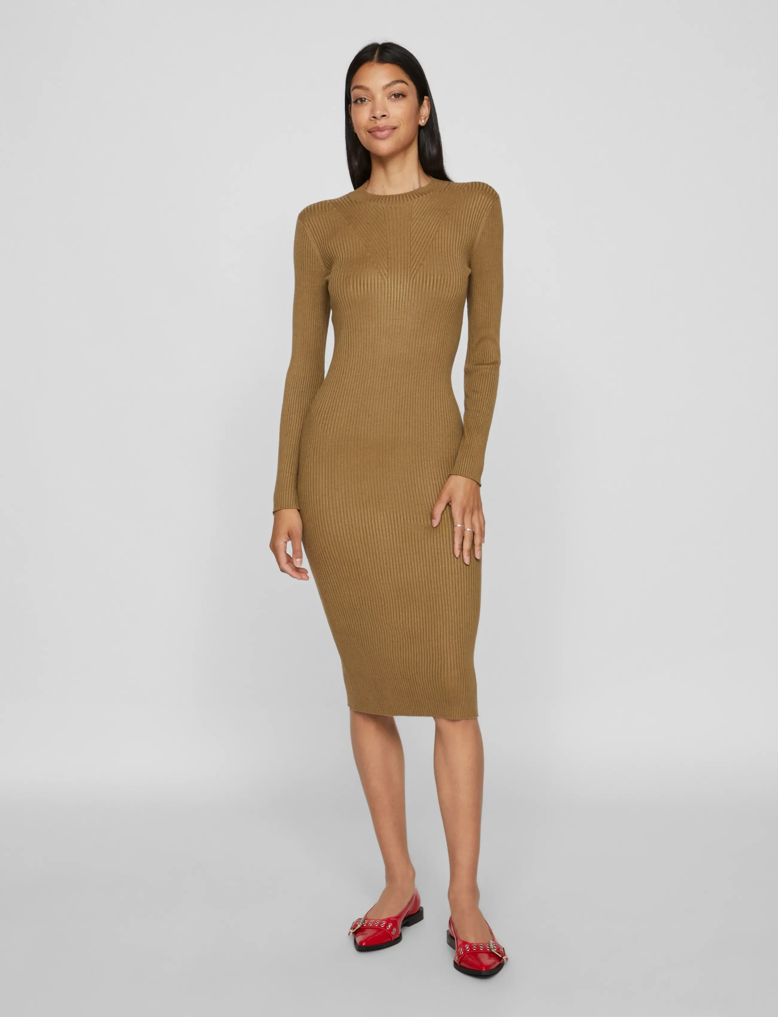 Vila - VIKNITTA KNIT L/S DRESS/KA - laveste priser - gothic olive - 4