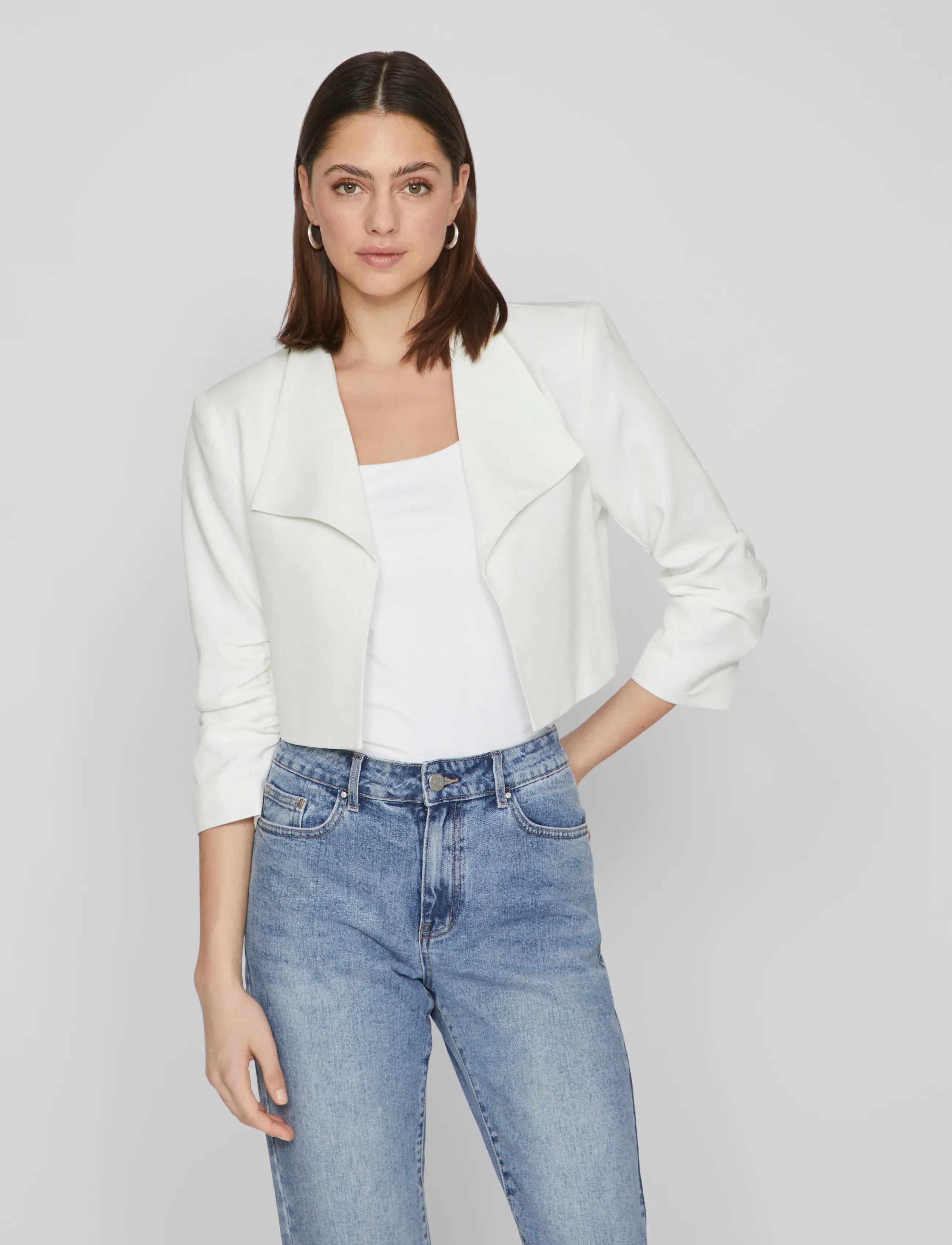 Vila Viher Bin Cropped Blazer Noos, 34, Blazer, Creme - Frauen